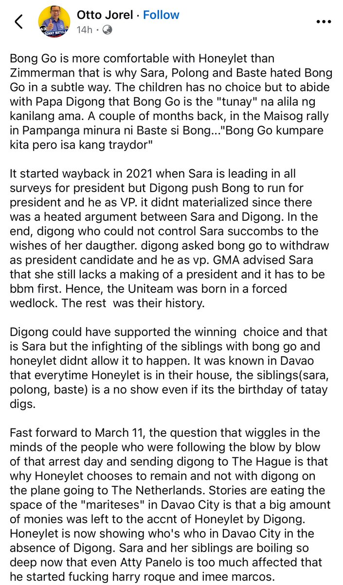 nabunturanguy's tweet photo. A nice marites piece.  Indeed, who is the HUDAS in the Duterte saga? 
Matagal ko na rin naririnig ang mga istoryang ito - of the Duterte siblings vs the Julalay-escabeche tandem.  Marami talaga tayong aabangan.  Forget the DDShits'zarzuela about bringing their Tatay Digong home. Nasa siblings vs julalay/escabeche ang aksyon!