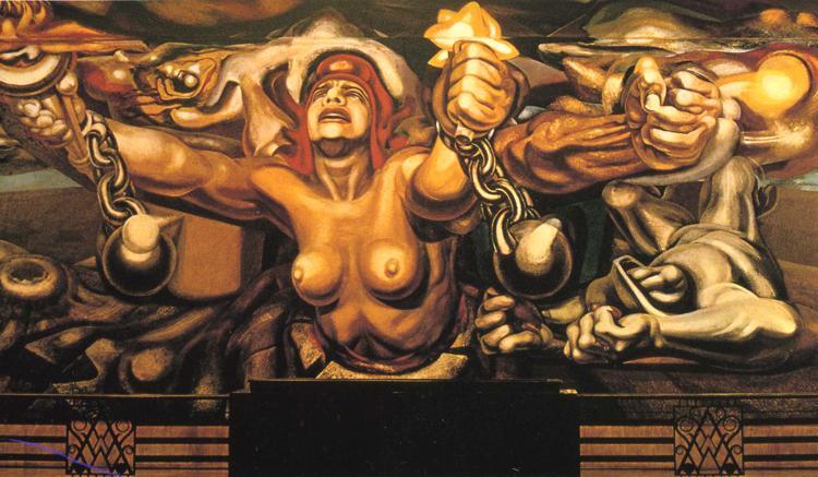 artistsiqueiros's tweet photo. View of a mural depicting Democracy breaking her chains https://t.co/sxfqGm5gN3 https://t.co/kiVPIsA3pt