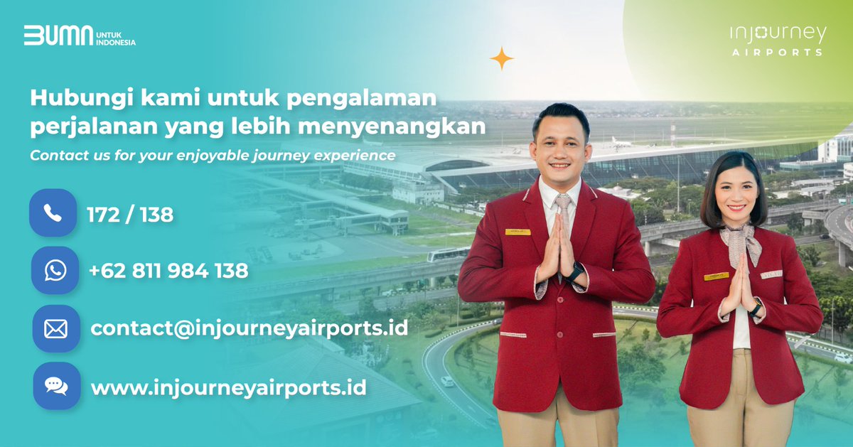 Contact Center siap membantu! #SobatAPI Hubungi kami untuk pertanyaan atau kebutuhan lebih lanjut seputar penerbangan Anda.

#InJourneyAirports
#AngkasaPuraIndonesia
#MelayaniSepenuhHati
#BUMNUntukIndonesia