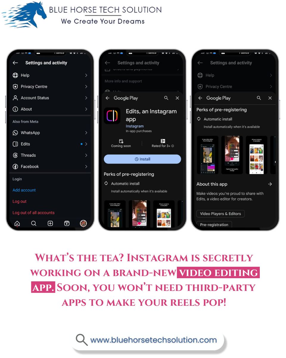 bluehorsetech's tweet image. Who&apos;s hyped for this? Drop a 🎬 if you’re ready! 👇

#bluehorsetechsolution #instagramupdate #edits #videoeditingapp #indiancreatorsclub