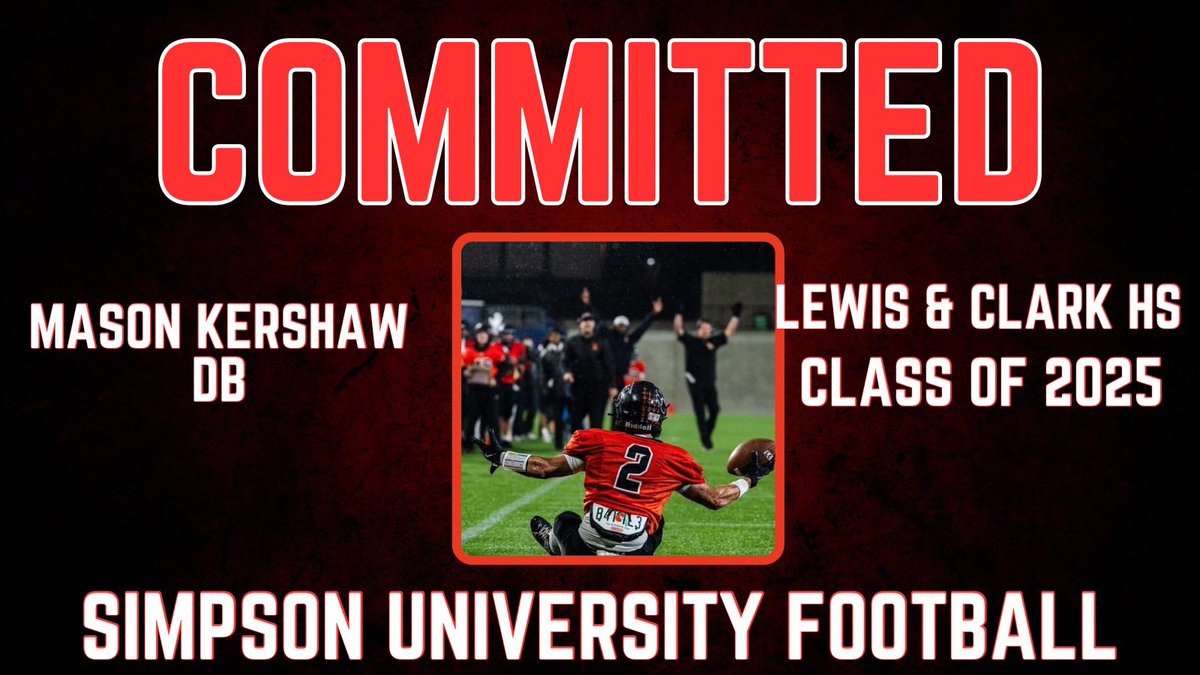 Mason Kershaw (@masonkershaw579) on Twitter photo I’m proud to announce my commitment to Simpson University to continue my academic and athletic career! Thank you to everyone who has supported me. <a href="/SimpsonU_FB/">Simpson U Football</a> <a href="/CoachG_Simpson/">Garrett Sandow</a> <a href="/unko_drew_/">Andrew Motuapuaka</a> <a href="/CoachSDD/">Shawn Daniel</a> <a href="/TommyB_K/">Tommy Boyer-Kendrick</a> <a href="/PNWSports_/">PNW Sports 𝕏</a> I’m proud to announce my commitment to Simpson University to continue my academic and athletic career! Thank you to everyone who has supported me. <a href="/SimpsonU_FB/">Simpson U Football</a> <a href="/CoachG_Simpson/">Garrett Sandow</a> <a href="/unko_drew_/">Andrew Motuapuaka</a> <a href="/CoachSDD/">Shawn Daniel</a> <a href="/TommyB_K/">Tommy Boyer-Kendrick</a> <a href="/PNWSports_/">PNW Sports 𝕏</a>