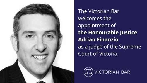 Congratulations to the Honourable Justice Adrian Finanzio on his appointment as a judge of the Supreme Court of Victoria. #vicbarlife #judicialappointment