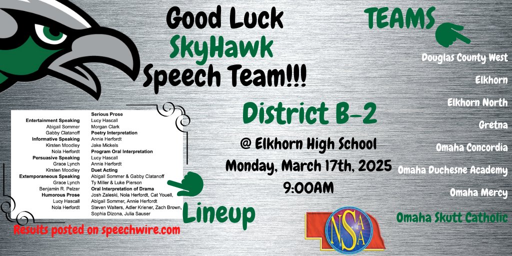 Skutt Catholic (@skuttcatholic) on Twitter photo 🗣️📢🚨District Speech is Today!!!
Good Luck, <a href="/ballerspeechers/">SkyHawk Speech & One-Act</a> as you look to 👊those🎟️🎟️🎟️to STATE! 🗣️📢🚨District Speech is Today!!!
Good Luck, <a href="/ballerspeechers/">SkyHawk Speech & One-Act</a> as you look to 👊those🎟️🎟️🎟️to STATE!