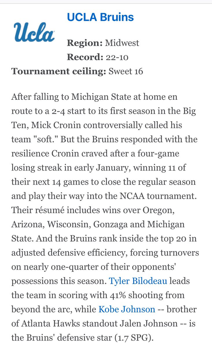 fandanonium's tweet image. I know they don’t play in the East, but #UCLA beat Michigan State. Get your shit together, @espn. It’s captured on your own site. Maybe have one of the overpaid talking heads find it. #ESPN #UCLAMBB