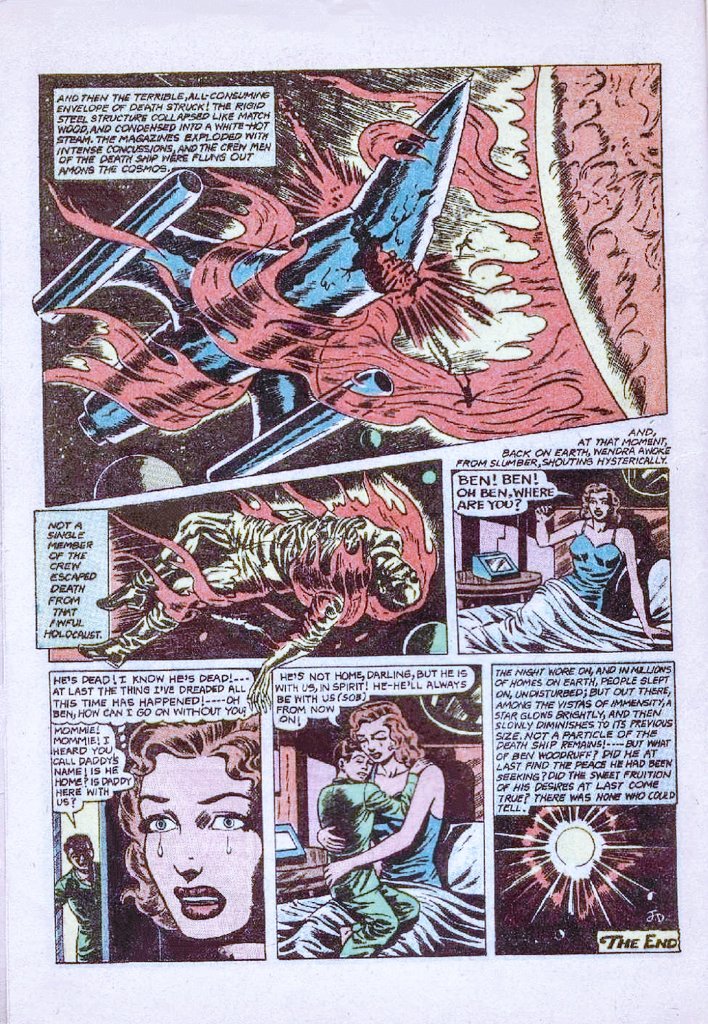 "Death Ship" (finale) script/art/colors: Jay Disbrow, letters: unknown from Ghostly Weird Stories#122 (1954 Star Publications).