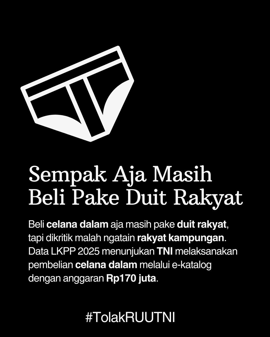 Mawa Kresna on X: "Mohon maaf nih pak Maruli, TNI aja beli celana dalam masih pake duit rakyat, ya masa mengkritik dan menolak dwi fungsi TNI malah dikatain kampungan. Orang kampungan pun