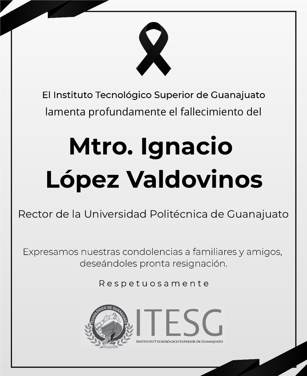 La comunidad del ITESG se une a la pena que embarga a la familia y amistades del

Mtro. Ignacio López Valdovinos.