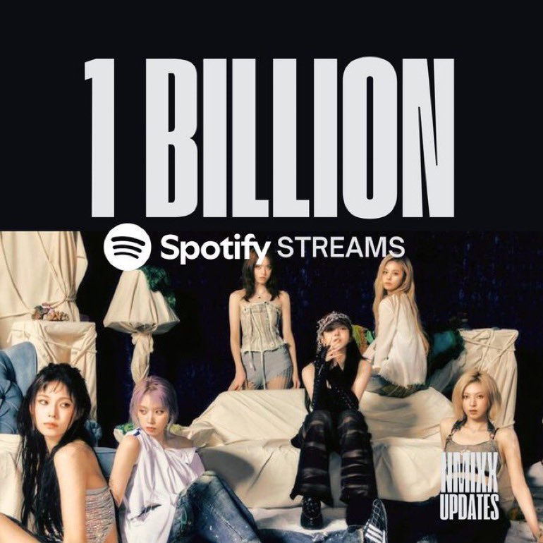 NMIXXupdates's tweet image. NMIXX (@NMIXX_official) has now surpassed 1,000,000,000 Streams on Spotify!!
NMIXX 1 Billion Streams
#NMIXX_to_1billion
#NMIXX #엔믹스💗
