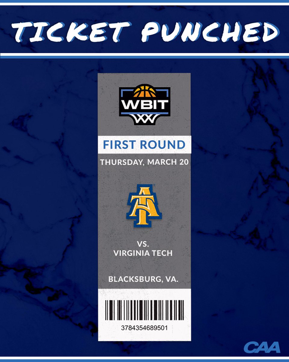 CAABasketball's tweet photo. WBIT BOUND! 👏

@NCATAGGIES will take on top-seeded Virginia Tech in the @wbitwbb Tourney! https://t.co/hCbtDGD8F2