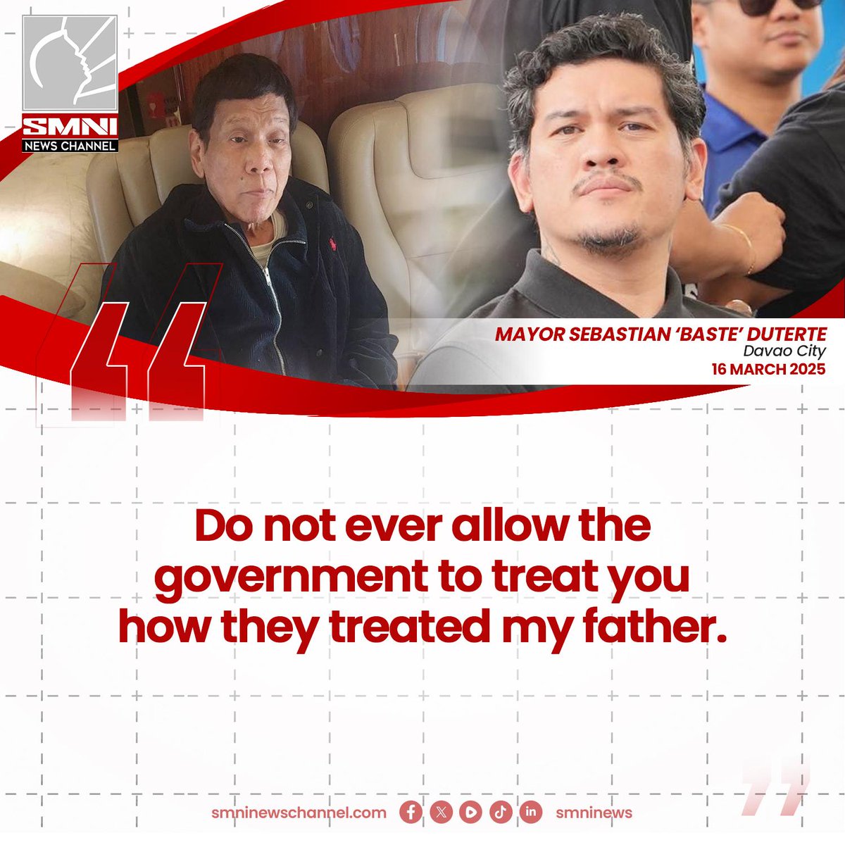 smninews's tweet photo. Mayor Baste sa taumbayan: Do not ever allow the government to treat you how they treated my father https://t.co/ygoojO4pJ3