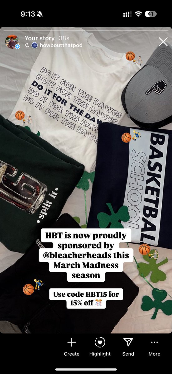 Huge shoutout to our new official  March Madness partners <a href="/bleacherheads/">bleacherheads</a> check out their amazing apparel and use code HBT15 to get 15% off through the National championship game. Happy March <a href="/j_buch18/">justin buchman</a> <a href="/HBT_Podcast/">How ‘Bout That!</a>