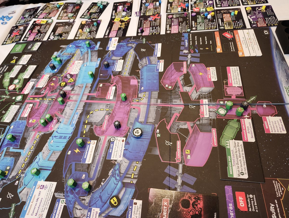 Last game of <a href="/BreakoutCon/">Breakout Con</a> was the long awaited Stationfall by <a href="/IonGameDesign/">Ion Game Design</a> 

It's a really fun design that leads to a great narrative feel.  We played with 9 players which is a double edged sword.  It's hilariously chaotic but the downtime between turns is a bit long.