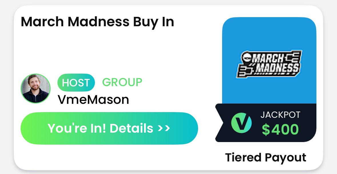 Running a bracket? Tired of chasing people down for buy ins? 

Make a Group Challenge on Vme, invite your friends, done.
