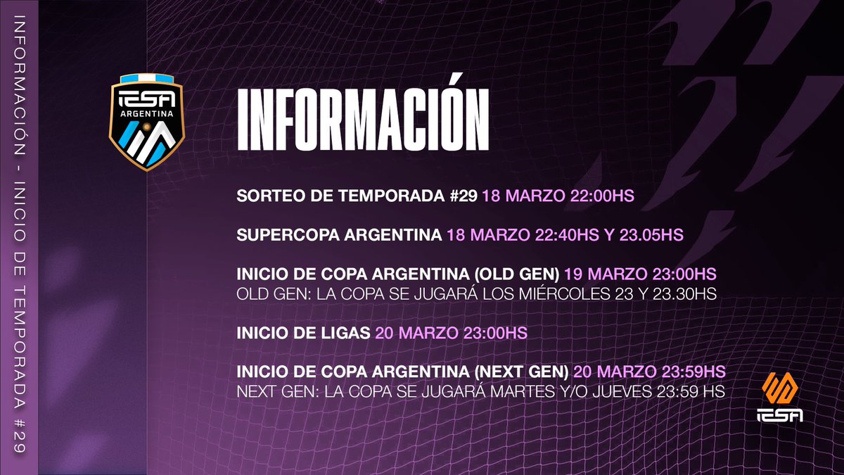 IESA Argentina (@iesafifaar) on Twitter photo 🔹Se avecina la #Temporada29🎮
A partir de las 22:00 hs sumate al stream junto a <a href="/Mati_Bernstein/">Mati Bernstein 🎤</a> que estará transmitiendo el sorteo de nuestra liga y acto seguido tendremos la gran final de la #SuperCopaIESA entre <a href="/Edelpgaming/">Estudiantes Gaming</a> y <a href="/CSyDLaMochila/">Club Social y Deportivo La Mochila eSports</a> 🤩
📲💻 iesa-global.com/tv 🔹Se avecina la #Temporada29🎮
A partir de las 22:00 hs sumate al stream junto a <a href="/Mati_Bernstein/">Mati Bernstein 🎤</a> que estará transmitiendo el sorteo de nuestra liga y acto seguido tendremos la gran final de la #SuperCopaIESA entre <a href="/Edelpgaming/">Estudiantes Gaming</a> y <a href="/CSyDLaMochila/">Club Social y Deportivo La Mochila eSports</a> 🤩
📲💻 iesa-global.com/tv