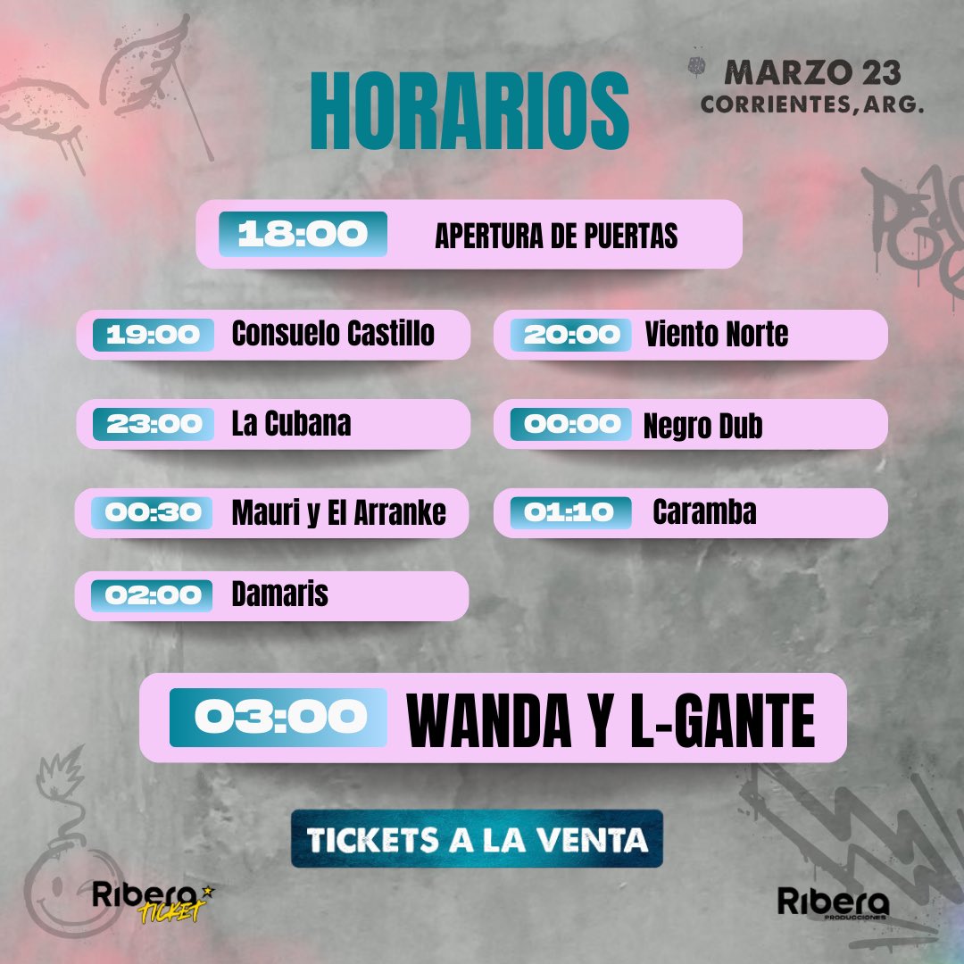 🚨ATENCIÓN🚨 

𝗜𝗻𝗳𝗼𝗿𝗺𝗮𝗰𝗶𝗼𝗻 𝘀𝗼𝗯𝗿𝗲 𝗲𝗹 𝗲𝘃𝗲𝗻𝘁𝗼:

🎟️Entradas Punto de venta:

-☑ Vestigum (Pellegrini y San Lorenzo) de corrido 09 a 21 hs y vía web riberaproducciones.com/tickets/es/ent…

-☑ Boleterias del Estadio desde 09 am (el dia del show).