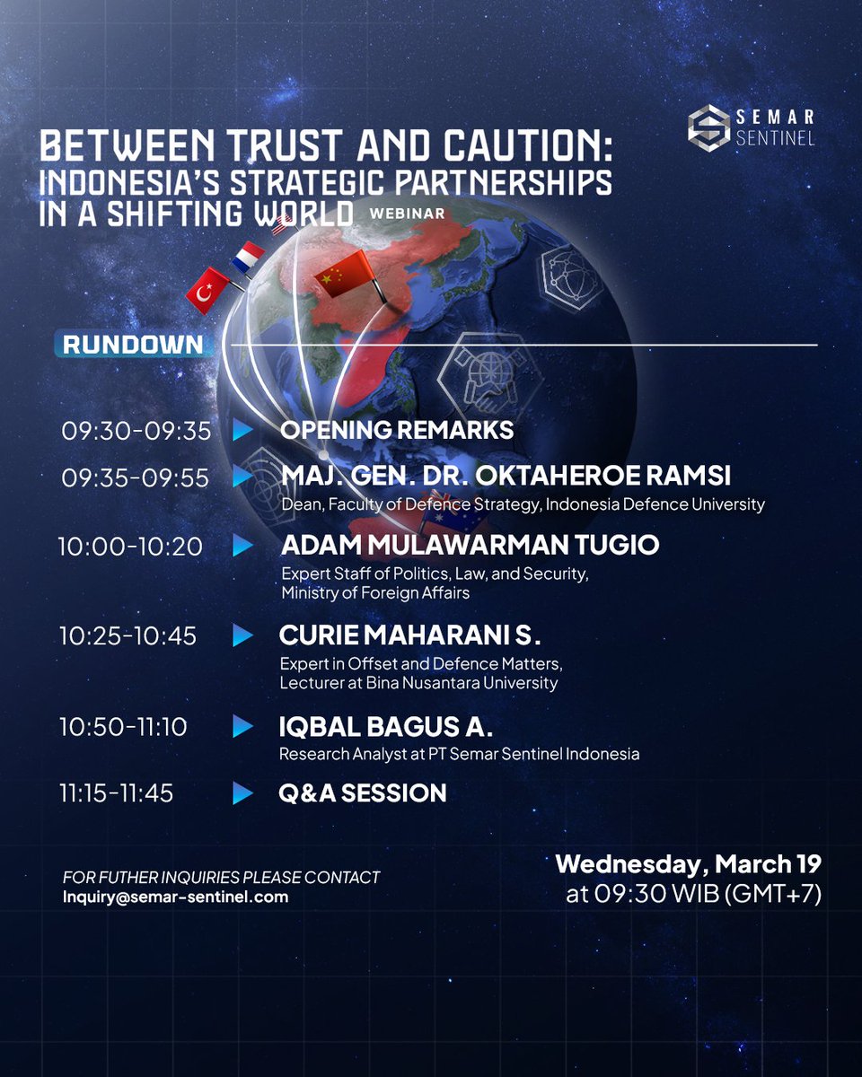 Don’t miss our upcoming webinar, 'Between Trust and Caution: Indonesia’s Strategic Partnerships in a Shifting World', taking place on March 19, 2025 at 09.30 WIB (GMT+7)!

Register now at bit.ly/StrategicPartn… or catch the live broadcast on our YouTube Channel!