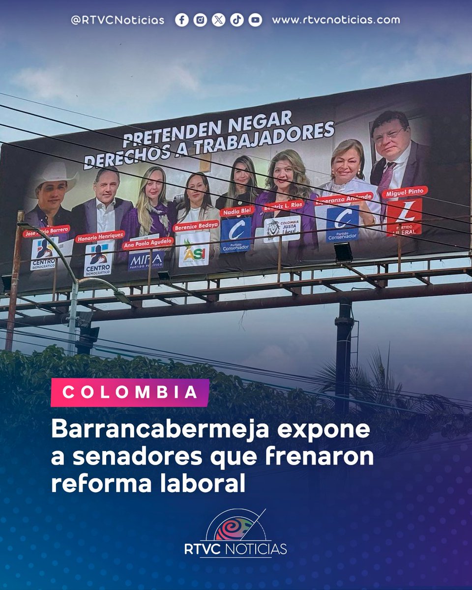 🪧🇨🇴En la ciudad de Barrancabermeja fue instalada una valla con la imagen de los congresistas de la Comisión Séptima del Senado que radicaron ponencia negativa para archivar la discusión de la reforma laboral.

🔴Conoce más detalles aquí:👉 lc.cx/ao-QXW