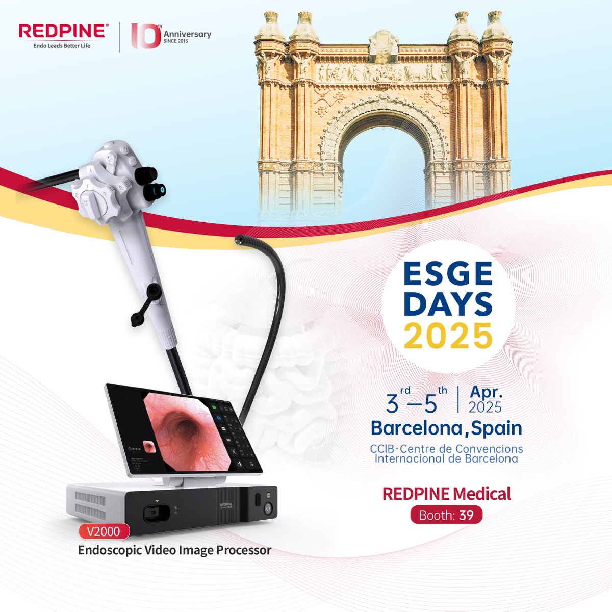Join #REDPINE at #ESGEDays2025 in Barcelona, Spain, from April 3-5! Visit us at Booth 39 to explore our #Single-use #Gastroscopes and #Colonoscopes, designed to work seamlessly with the V2000 image processor.