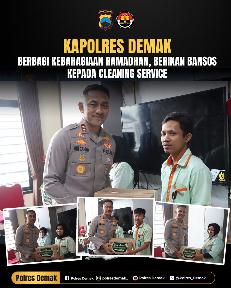 Kapolres Demak Berbagi Kebahagiaan Ramadhan, Berikan Bansos kepada Cleaning Service  Demak