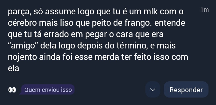 Sua amiga te contou que eu terminei com ela semanas antes de PENSAR em beijar alguém porque eu estava ocupado sofrendo com problemas em off bem maiores do que briguinha de rp? Ela te contou que me afastou da minha própria filha? Que em um rp, onde tudo é decidido em conjunto,