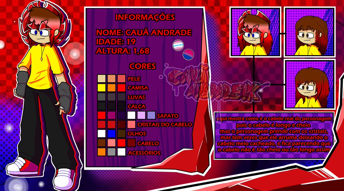 CauanAndrade1k's tweet image. [📌] Finalmente fiz um novo ref do meu oc/sona/eu :D
pra quem quiser desenhar meu oc tá aí certinho as coisas dele :3
eu ia falar sobre os poderes dele, mas é melhor deixar pro futuro na animação que quero fazer &amp;gt;:D