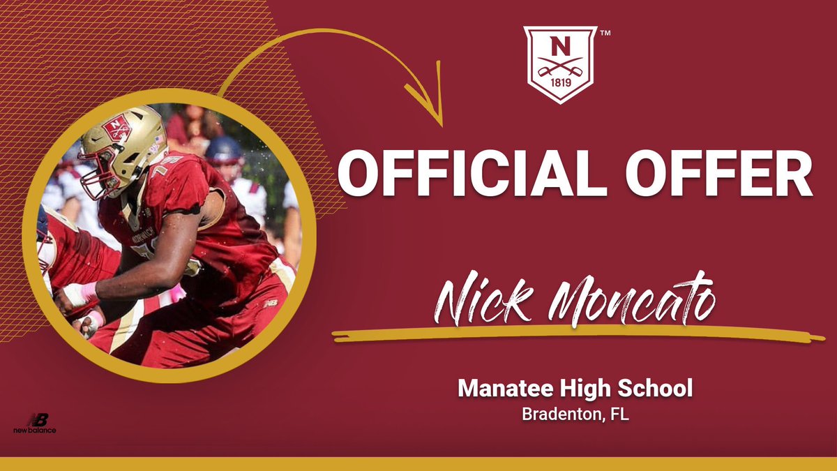 After a great visit and many conversations, I am blessed to receive an offer from <a href="/NorwichFB/">Norwich Football</a> !!!
 <a href="/CoachJohnsonOL/">𝘽𝙤𝙗𝙗𝙮 𝙅𝙤𝙝𝙣𝙨𝙤𝙣 𝙄𝙄𝙄</a> <a href="/RecruitManatee/">Manatee Recruiting 🏆🏆🏆🏆🏆🏆</a> <a href="/JacquezGreen/">𝐃. 𝐉𝐚𝐜𝐪𝐮𝐞𝐳 𝐆𝐫𝐞𝐞𝐧</a> <a href="/ConleyTZiah/">Coach T'Ziah Conley 🏈</a> @NE_Ok_HS_Sports <a href="/Andy_Villamarzo/">Andy Villamarzo</a>