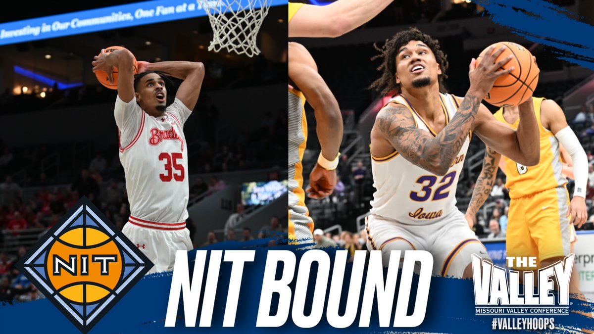MVC Basketball (@valleyhoops) on Twitter photo ‼️NIT BOUND‼️
<a href="/BradleyUMBB/">Bradley Basketball</a> & <a href="/UNImbb/">UNI Basketball</a> will head to the postseason in the NIT‼️
March 19 | 8 p.m. - No. 3 Bradley hosts North Alabama
March 19 | 9 p.m. - UNI at No. 1 SMU
#ValleyHoops ‼️NIT BOUND‼️
<a href="/BradleyUMBB/">Bradley Basketball</a> & <a href="/UNImbb/">UNI Basketball</a> will head to the postseason in the NIT‼️
March 19 | 8 p.m. - No. 3 Bradley hosts North Alabama
March 19 | 9 p.m. - UNI at No. 1 SMU
#ValleyHoops