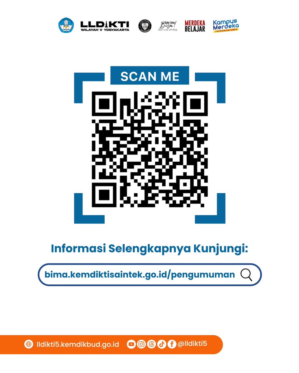 OPEN CALL FOR PROPOSAL
Program penelitian dan Pengabdian kepada Masyarakat 2025

Penerimaan proposal:
🗓️ 11 Maret – 7 April 2025

more info: bima.kemdiktisaintek.go.id
