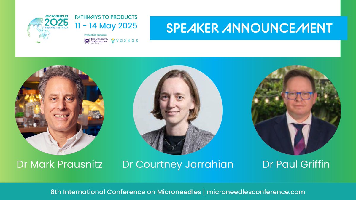 Speaker Spotlight – #Microneedles2025. We’re excited to welcome Dr Mark Prausnitz, Dr Courtney Jarrahian &amp; Dr Paul Griffin to Brisbane this May! Global leaders in drug delivery, immunotherapy &amp; vaccine innovation. See the full lineup &amp; register now: microneedlesconference.com/speakers/