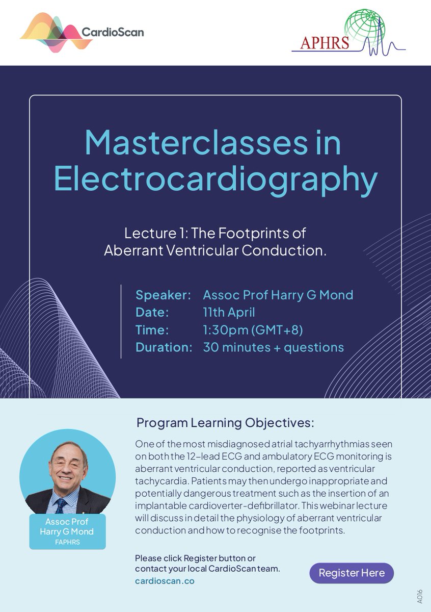 [APHRS Endorsed] Join the "CardioScan Masterclasses in Electrocardiography - Lecture 1: The Footprints of Aberrant Ventricular Conduction" on 11 April 2025, Friday at 1.30pm (GMT+8) via form.jotform.com/250646414574055