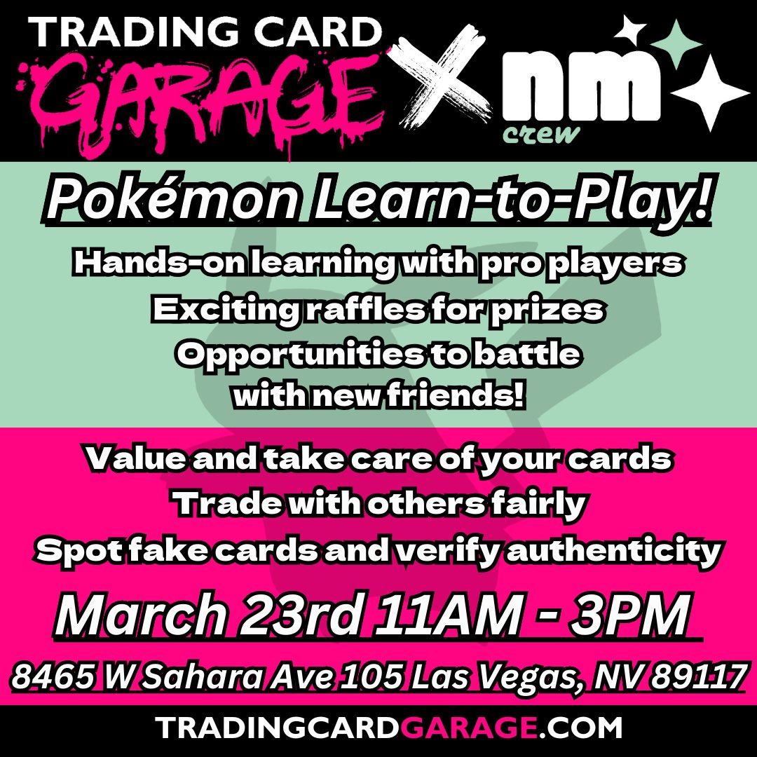Hello trainers!

Our next learn to play is in the works! This time it’s going to be Sunday, March 23rd to work around the crazy pre-release schedules! 

We are excited to announce that we are going to be teaching about rotation as well for our new trainers! Hope to see you there!