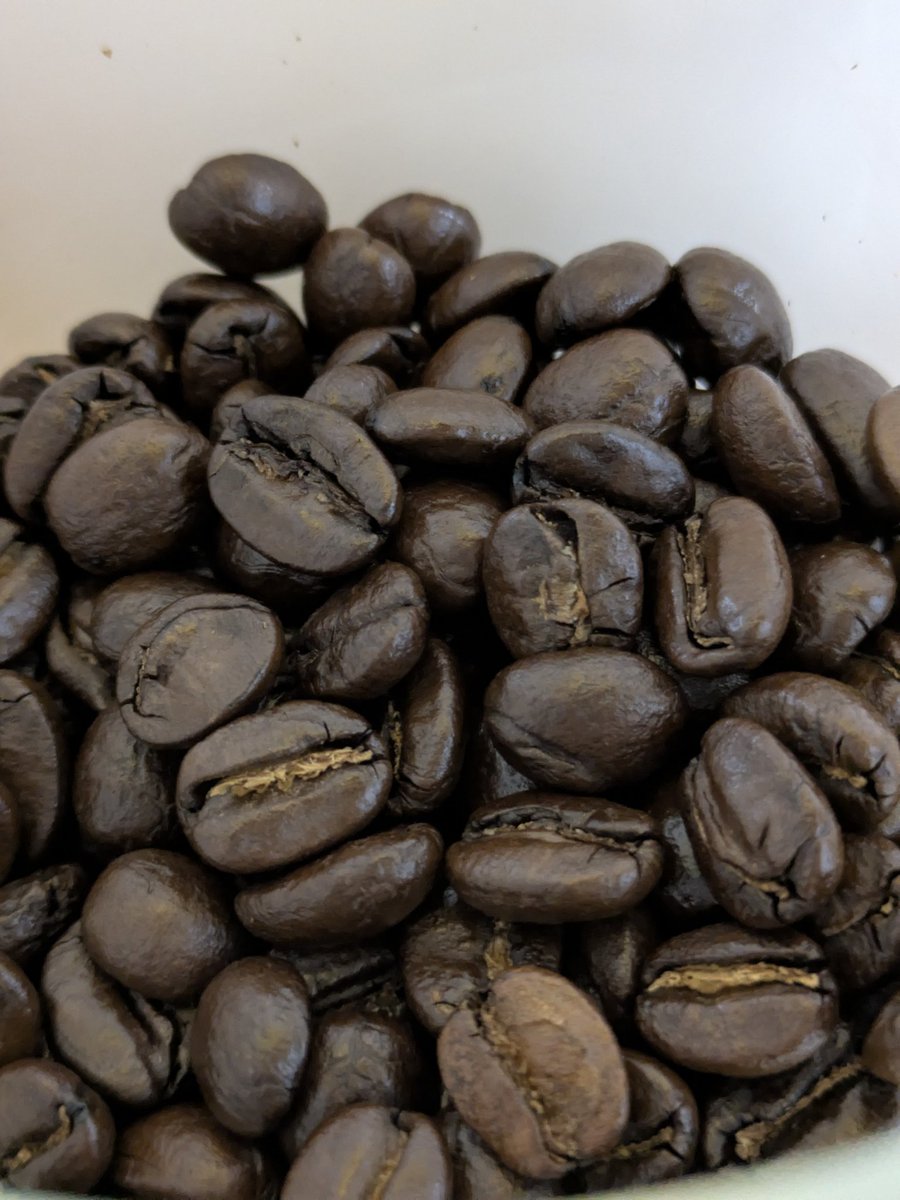 YonosukeCoffee's tweet photo. 今朝は南国かごしまも冬に逆戻り，風強くて寒い，こんな日は深煎りが飲みたくなります。
ケニヤ・ウォッシュドの深煎り（フルシティ）、苦さの中のほのかなケニヤらしい酸味
#コーヒー豆 #焙煎 #鹿児島コーヒー #焙煎店 #コーヒー好き #日本百��山 #開聞岳 #釜蓋神社 #CoffeeRoastery #coffee #cafe https://t.co/1tAnp7DxcF