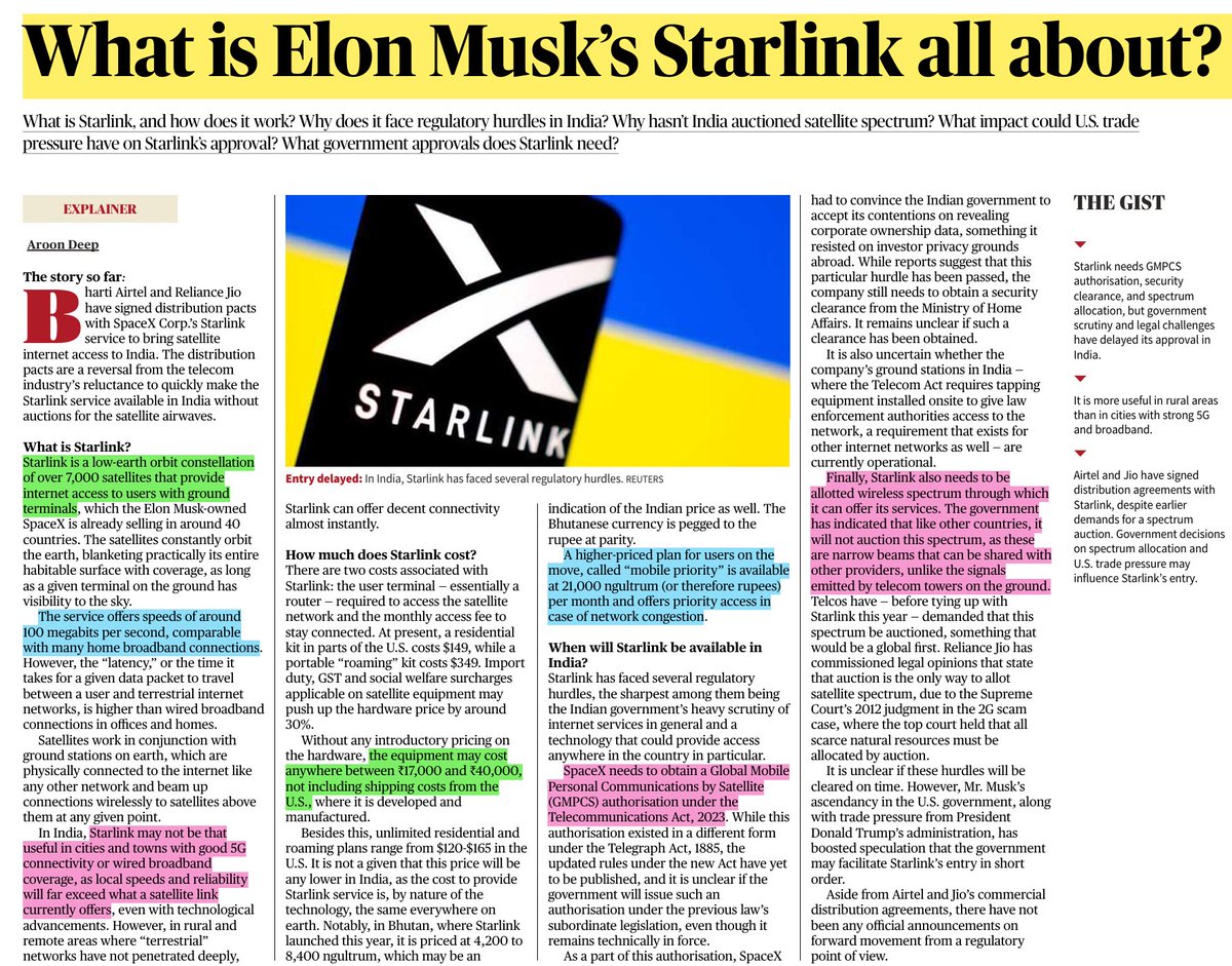 UPSCbasics's tweet image. Starlink in India: Usefulness (The Hindu) 

#upscprelims2025 #UPSCForm #UPPSC
