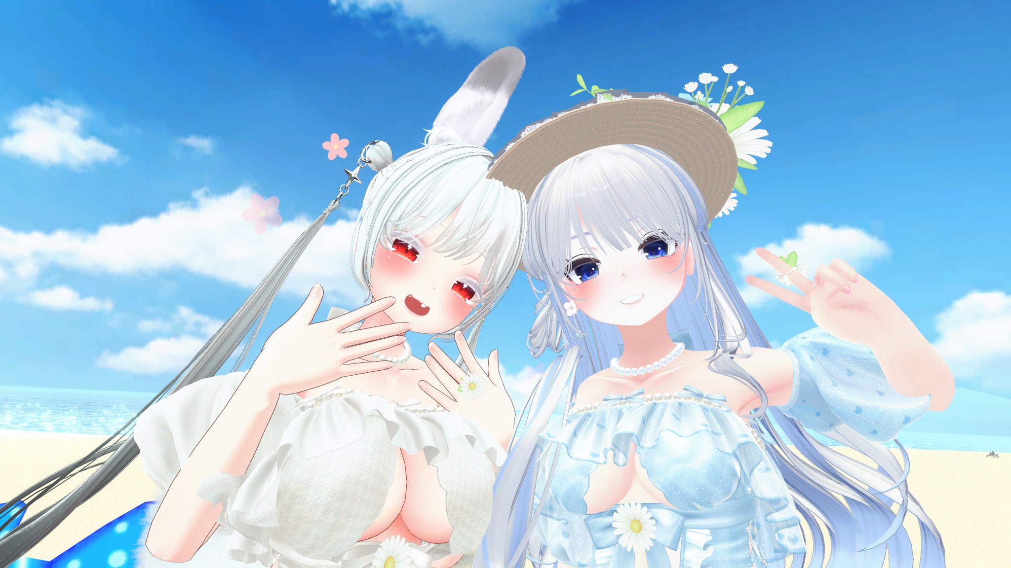 桜とうさちゃん姉妹＊シーグラスアート 桜とうさちゃん姉妹