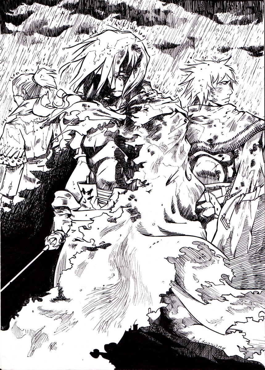 Reginvoldt's tweet photo. (old picture) the rain - after the battle in Kandishtar, Talistra is very roughed up. Having mostly lost the title that comes with her blessing an dbeing forced to accept the help of assassins and mercenaries...

#manga #anime #drawings https://t.co/mQVbo4s0Ck
