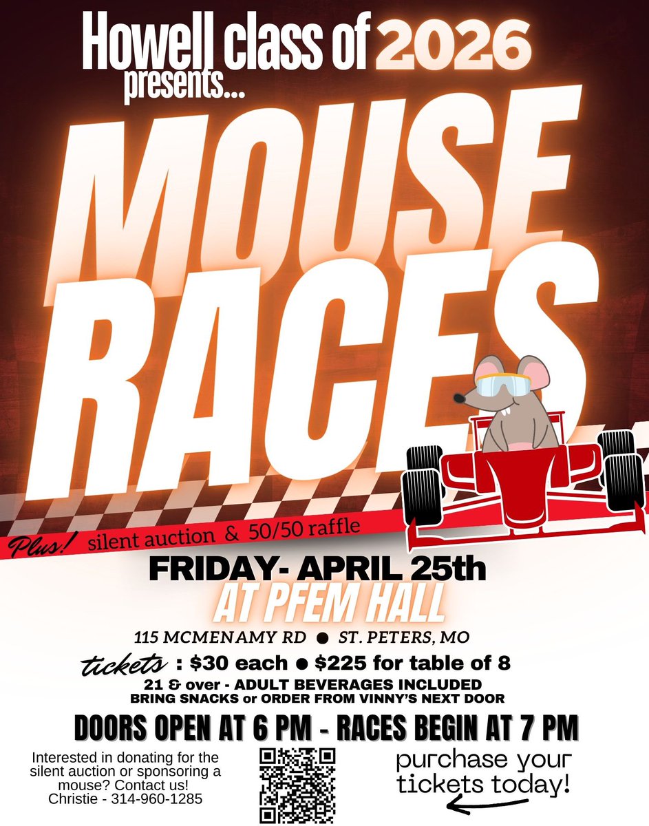 fhhsclassof2026.betterworld.org/events/fhhs-cl…
Get your tickets for the class of 2026 Mouse Races!!!! All funds go towards grad night lock in.