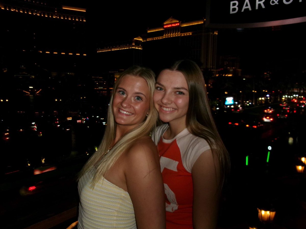 HHStigerVball's tweet photo. These two (soon to be HHS VB alumni) sadly won't be with us competing in Vegas next Sept as they will be playing at college!  Their club team got them there together just as it should be!  Sure going to miss them Kara and Maggie!  Keep shining https://t.co/ltN40eIJDU
