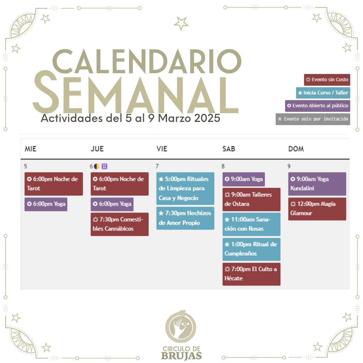 CirculoBrujas's tweet photo. ✪ Actividades del 19 al 23 Marzo 2025 ✪ - https://t.co/UOLy2QhC72 https://t.co/gAv0hX1DAg
