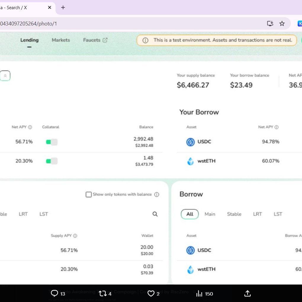 Testing #MaldaTestnet very smoot and great experience UI is clean  Very much impressed with the work  Great work done by team love to use 🚀 #MaldaXRiscZero #MaldaTestnet
<a href="/malda_xyz/">Malda</a>  #malda
<a href="/RiscZero/">RISC Zero</a>