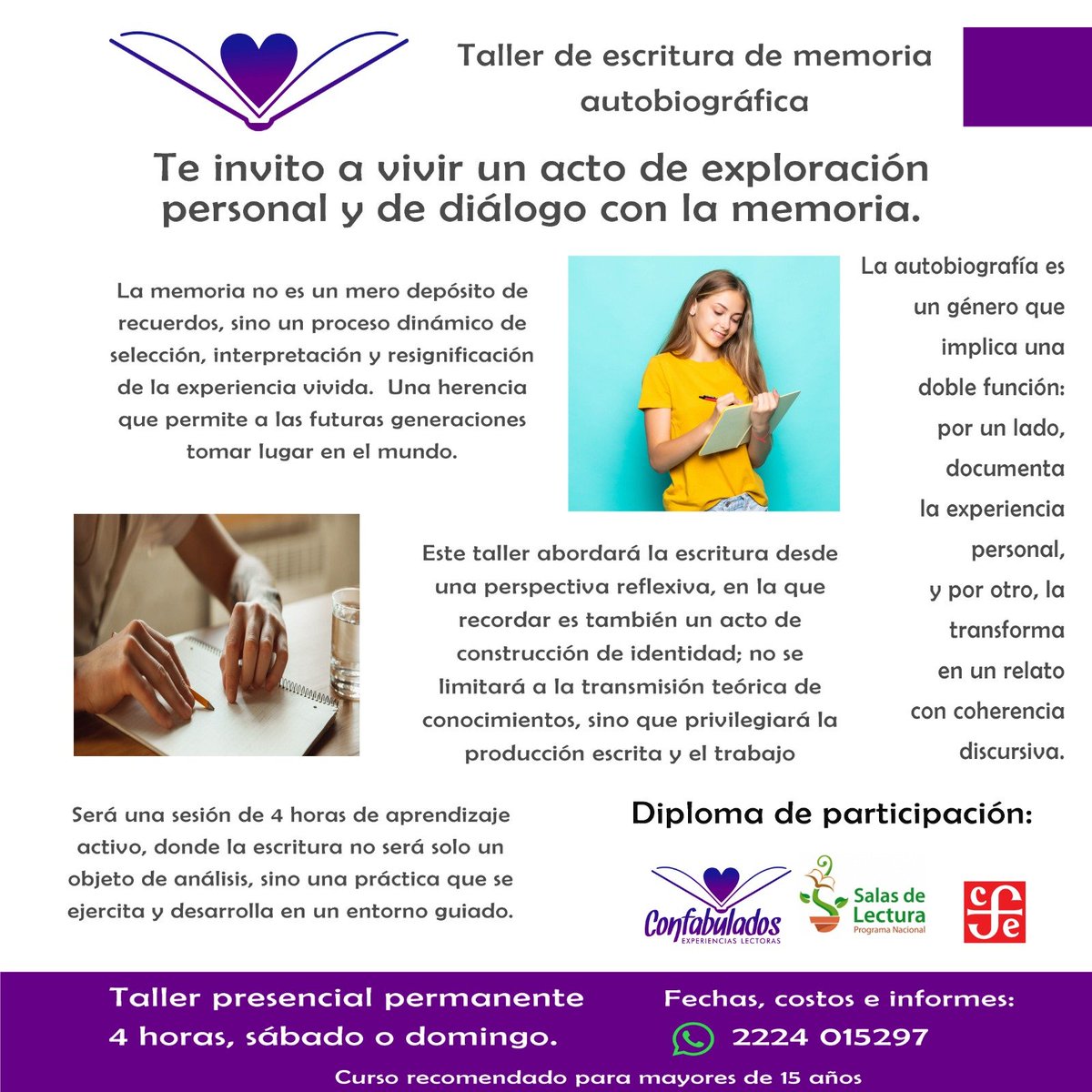 Cuenta tu historia para que otros no la cuenten por ti. Si quieres más informes escribe a confabuladosel@gmail.com