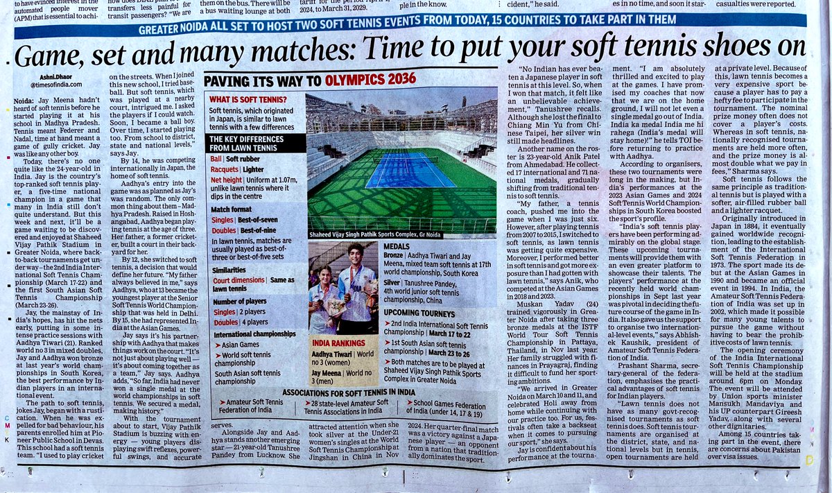 Soft shots, big dreams: India’s rising soft tennis talents aim for higher.

Gr Noida To Host 2 Tennis Events From Today, 15 Countries To Take Part

timesofindia.indiatimes.com/city/noida/gam…