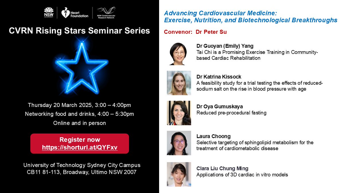 NSW CVRN (@nswcvrn) on Twitter photo This Thursday! Register now for <a href="/NSWCVRN/">NSW CVRN</a>
Rising Stars March Seminar to hear from a fantastic line-up of speakers. Attend in-person
<a href="/UTSEngage/">UTS</a> <a href="/UTSFEIT/">UTS Faculty of Engineering and IT</a> City Campus or online, 3 - 4pm followed by networking and refreshments👉shorturl.at/QYFxv
<a href="/OzCvA/">ACvA</a>
<a href="/SOLVECHD/">❤️SOLVECHD❤️</a> This Thursday! Register now for <a href="/NSWCVRN/">NSW CVRN</a>
Rising Stars March Seminar to hear from a fantastic line-up of speakers. Attend in-person
<a href="/UTSEngage/">UTS</a> <a href="/UTSFEIT/">UTS Faculty of Engineering and IT</a> City Campus or online, 3 - 4pm followed by networking and refreshments👉shorturl.at/QYFxv
<a href="/OzCvA/">ACvA</a>
<a href="/SOLVECHD/">❤️SOLVECHD❤️</a>