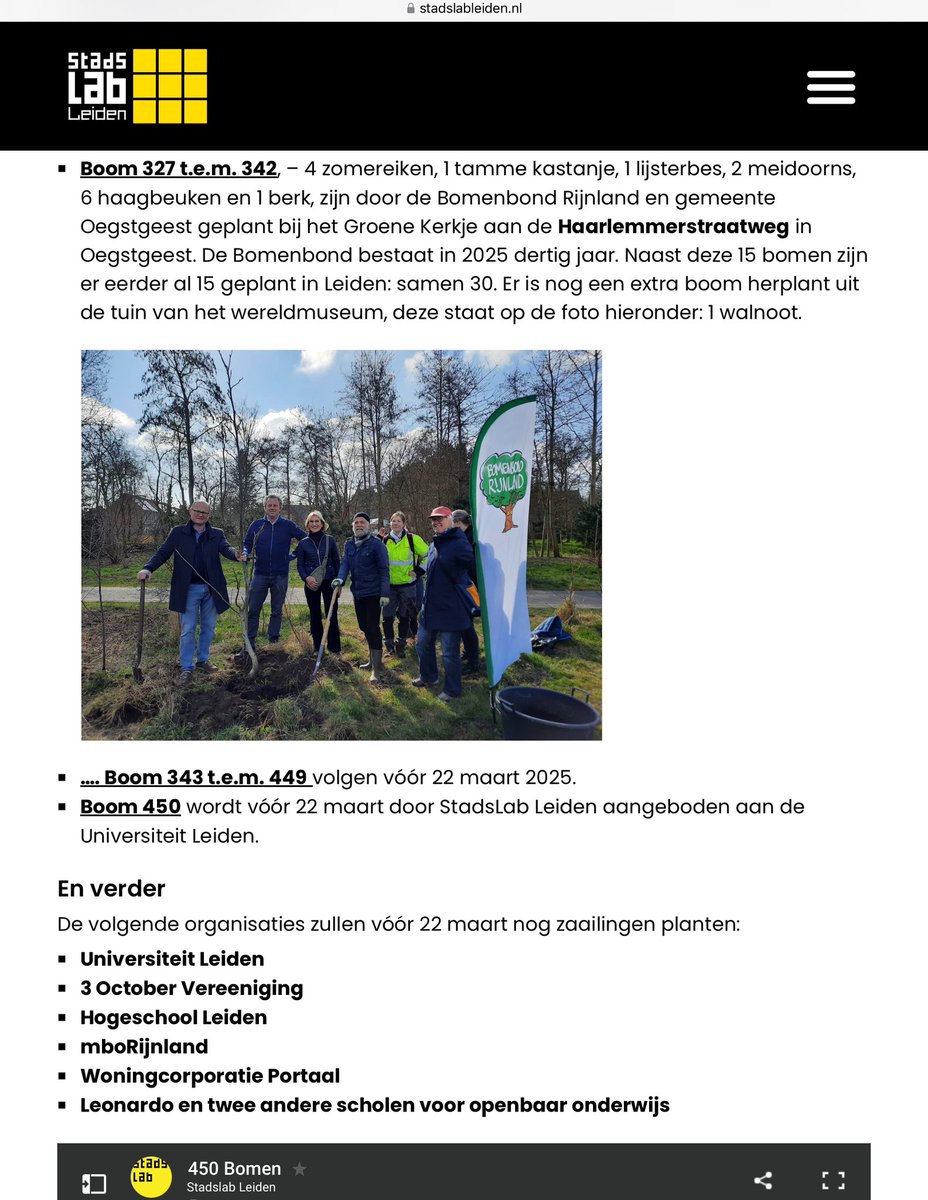 Leden van de Bomenbond Rijnland hebben, samen met de wethouder en gemeentelijk boombeheerder, afgelopen zaterdag bomen in Oegstgeest geplant in het kader van de actie ‘450 bomen nu’ (15 bomen in dat kader én nog een paar bomen extra 😃). 

#Oegstgeest #bomen #Leiden  #450bomen