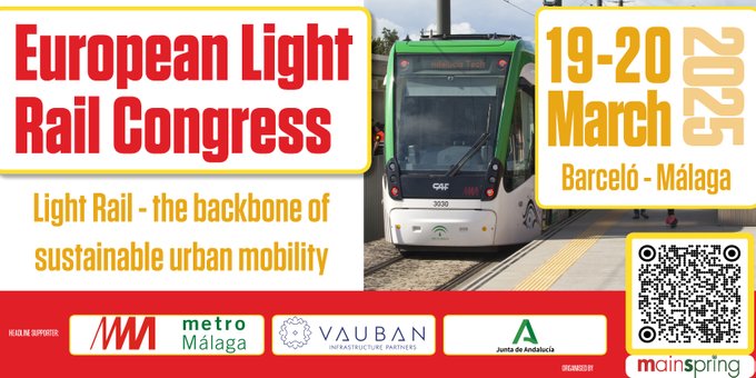 aopandalucia's tweet photo. 👉🏼🚇 El 19 de marzo participamos en el European Light Rail Congress, encuentro de referencia sobre metros ligeros y tranvías. Esta edición se celebra en Málaga (segunda vez en Andalucía) y tiene a @aopandalucia y @metromlgoficial como anfitriones #ELRC25 https://t.co/NTMgs9aUwF https://t.co/dtrpyNrlrz