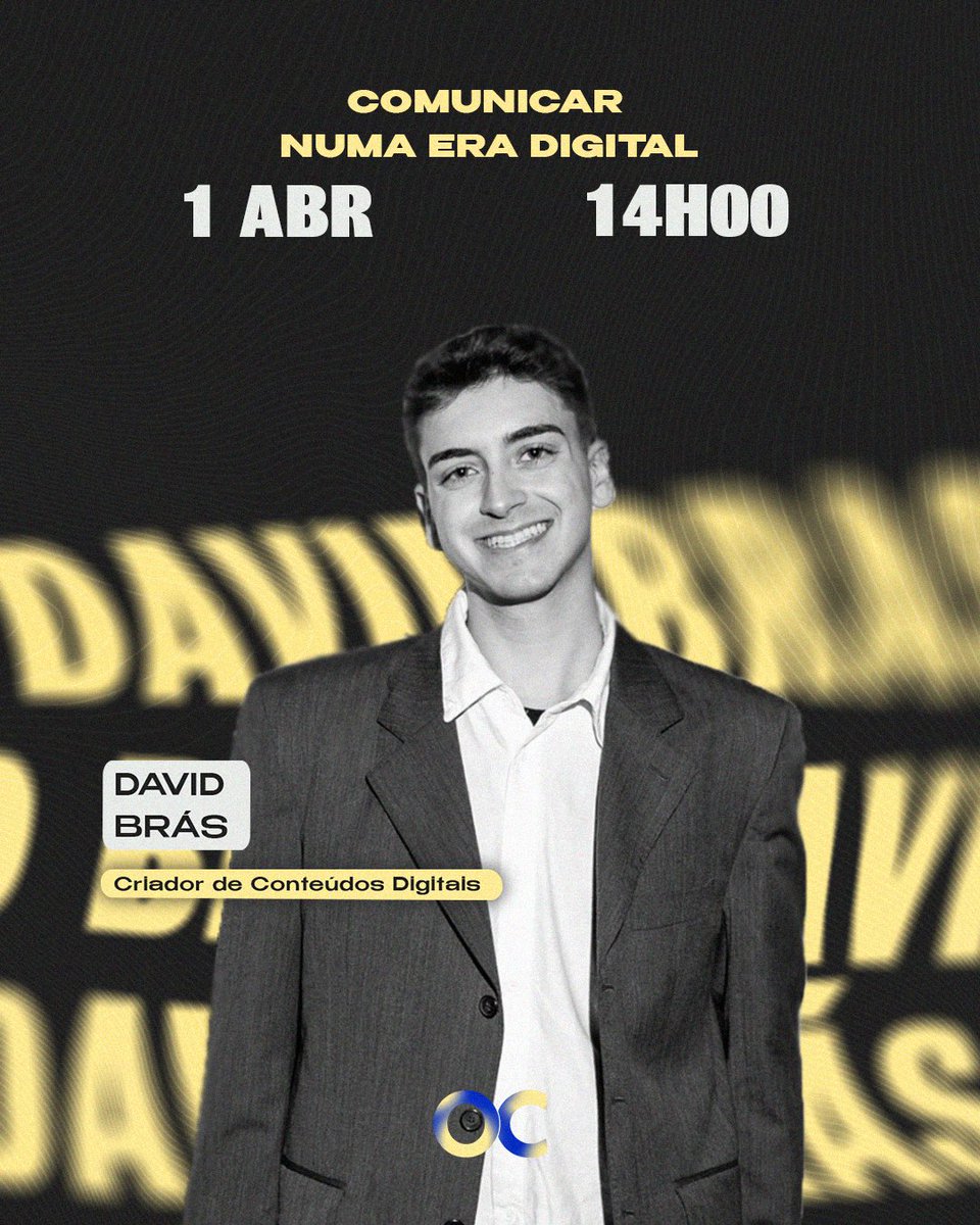 Comunicar numa Era Digital 📲

Uma referência das redes sociais, David Brás conquistou o público com o seu humor e cumplicidade.

Junta-te a nós no dia 1 de abril às 14h, no Grande Auditório. 📍

 #OdisseiaDaComunicação #OC25 
#DavidBrás #Comunicação #ISCAP