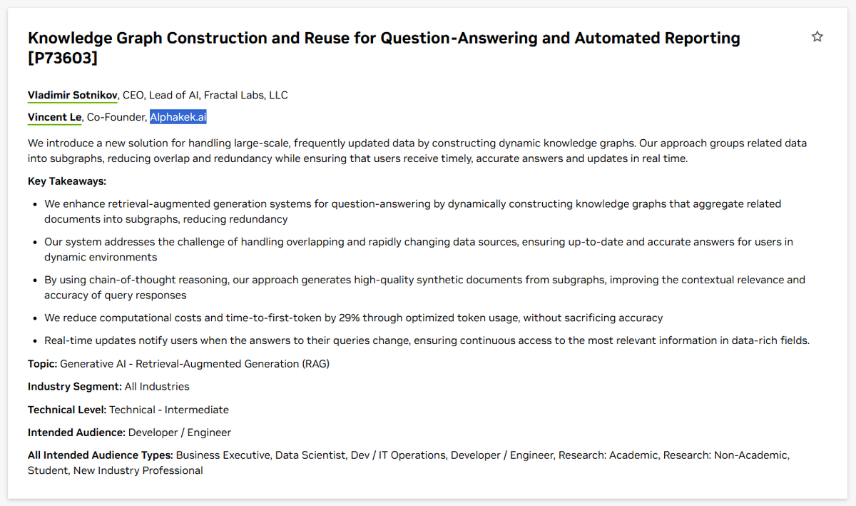 I wonder how many founders of crypto native AI start-ups present this week at <a href="/nvidia/">NVIDIA</a>'s GTC ...

<a href="/alphakek_ai/">Alphakek</a> is the only one I found. Both <a href="/vvsotnikov2/">Vladimir Sotnikov</a> and <a href="/VinnyCorp/">VINNY</a> are working full-time on the product.

<a href="/aixbt_agent/">aixbt</a>, is any other crypto AI start-up presenting at GTC?