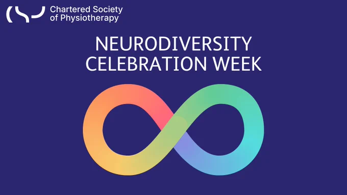 Dark blue graphic with a rainbow infinity symbol. There is also the CSP logo and the text ‘Neurodiversity Celebration Week’.