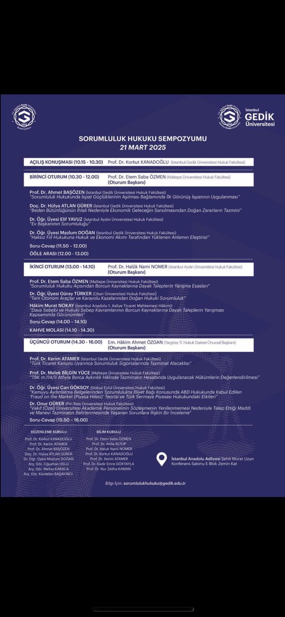"Fakültemiz Medeni Hukuk Anabilim Dalı Öğretim Üyesi Dr. Güray Türker 21.03.2025 tarihinde gerçekleşecek Sorumluluk Hukuku Sempozyumu'nda "Tam Otonom Araçlar ve Karayolu Kazalarından Doğan Hukuki Sorumluluk" başlıklı tebliğini sunacaktır."