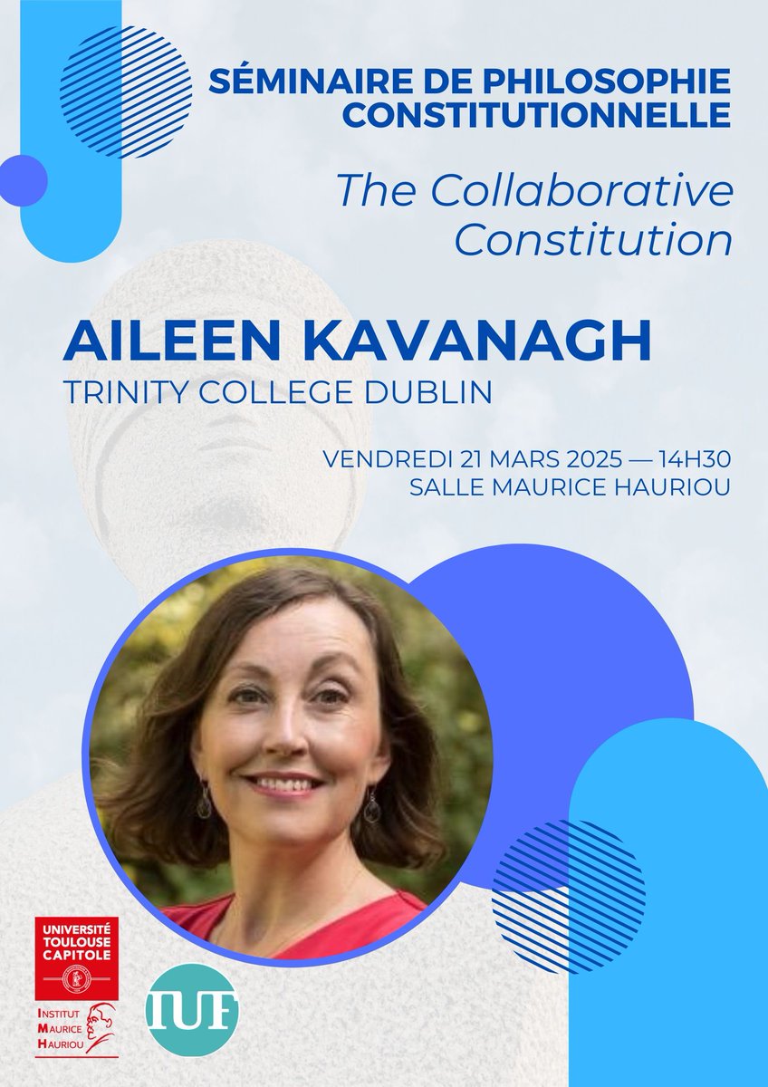 [Conférence] L'Institut Maurice Hauriou a le plaisir de recevoir vendredi 21 mars Aileen Kavanagh <a href="/AileenFKavanagh/">Aileen Kavanagh</a> (Trinity College Dublin) dans le cadre du séminaire de philosophie constitutionnelle organisé par M. Carpentier.  

Infos et lien Zoom ici:  imh.ut-capitole.fr/accueil/activi…