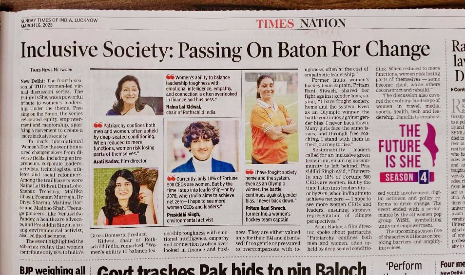 Prasiddhi_O's tweet photo. Honored to be in conversation with the @timesofindia team and inspiring women leaders, discussing empowerment, leadership, and breaking barriers. Together, we rise! #TheFutureIsShe #womeninleadership #BreakingBarriers
#timesofindia https://t.co/K7tsI1n8sF